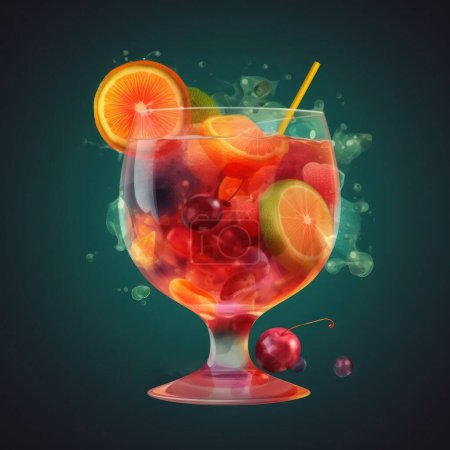 Photo for Fruit cocktail non-alcoholic drink. High detail close up detail of natural fitness drink with fruits and ice - Royalty Free Image