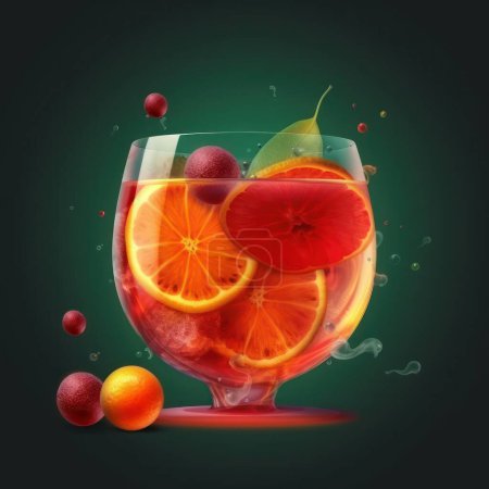 Photo for Fruit cocktail non-alcoholic drink. High detail close up detail of natural fitness drink with fruits and ice - Royalty Free Image