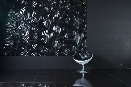 Photo for Modern dark luxury black interior with white chic furniture - Royalty Free Image
