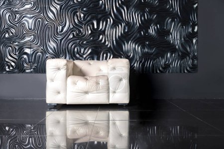 Photo for Modern dark luxury black interior with white chic furniture - Royalty Free Image