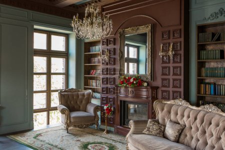 Photo for Luxury interior of home library. Sitting room with elegant furniture - Royalty Free Image