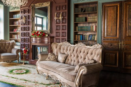 Photo for Luxury interior of home library. Sitting room with elegant furniture - Royalty Free Image