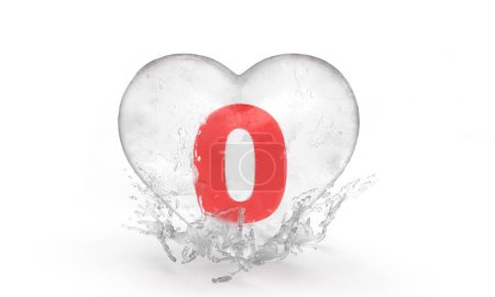 Téléchargez les photos : Numéro 0 signe dans un cœur de glace avec des gouttes d'eau pour la Saint-Valentin ou l'école. Un chiffre zéro idée pour une bannière ou une carte. Rendu 3d - en image libre de droit