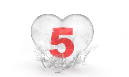 Téléchargez les photos : Signe numéro 5 dans un cœur de glace avec des gouttes d'eau pour la Saint-Valentin ou l'école. Un chiffre cinq idée pour une bannière ou une carte. Rendu 3d - en image libre de droit