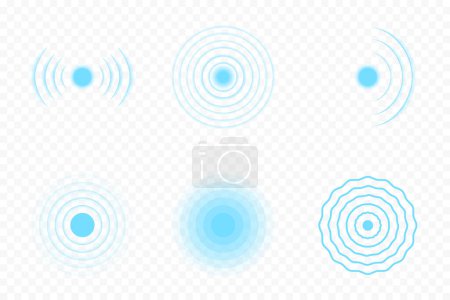 Illustration for Sonar wave and echo sounding symbol. Sonic sonar signals, radar waves and digital pulses. Collection of sonar wave icons on transparent background. Vector - Royalty Free Image