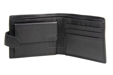 Foto de Black leather wallet for money isolated on the white background - Imagen libre de derechos