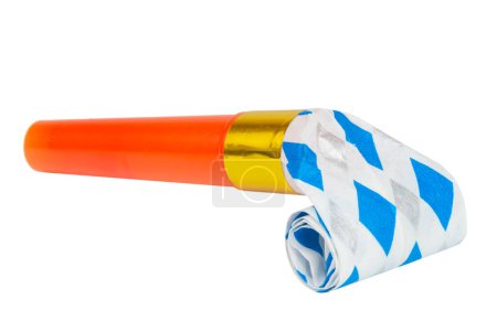 Photo for Party foil whistle festive noisemaker blowout isolated on the white - Royalty Free Image