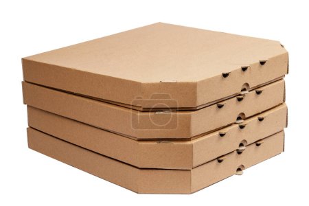 Montón de cajas de pizza, aisladas en blanco
