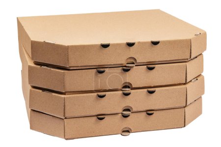 Montón de cajas de pizza, aisladas en blanco
