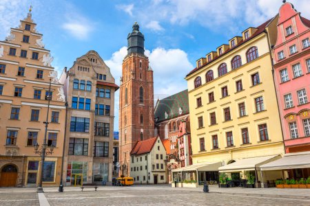 Colorful ancient architecture on the Market Square in the Old Town of Wroclaw, Poland