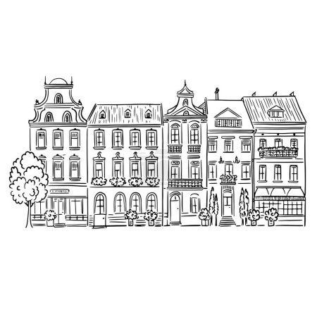Illustration for An old building drawn. Linear illustration, sketch. - Royalty Free Image