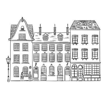 Illustration for An old building drawn. Linear illustration, sketch. - Royalty Free Image