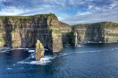 Photo for Aerial view of the Cliffs of Moher near sunset along the Burren region in County Clare, Ireland - Royalty Free Image