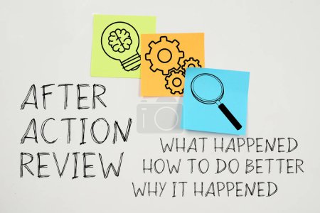 Foto de After Action Review. What happened, how to do better, why it happened - Imagen libre de derechos
