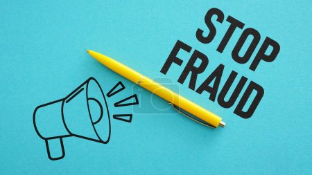 Detener el fraude se muestra utilizando un texto y una imagen del altavoz