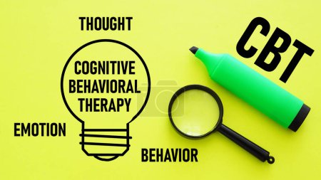 Cognitive Behavioral therapy CBT is shown using a text. Thought Behavior Emotion