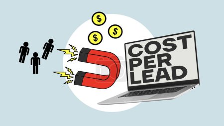 Photo for Cost per lead CPL is shown using a text and collage with laptop and magnette - Royalty Free Image