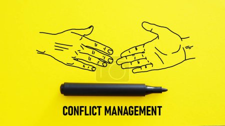 Konfliktmanagement wird anhand von Text und Bild per Handschlag dargestellt