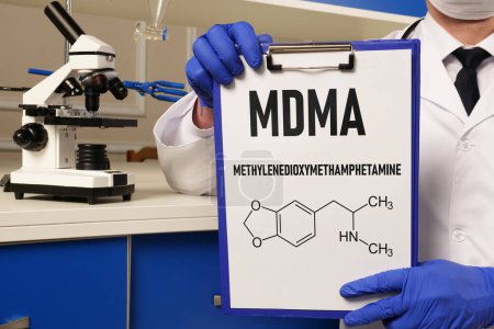 Photo for MDMA Methylenedioxymethamphetamine is shown using the text and chemical formula. Ecstasy. - Royalty Free Image