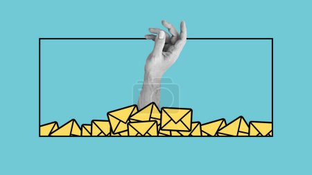Aufgabenpriorisierung und ein übersichtlicher Posteingang. Hand aus Spam-Briefen. Organisieren Sie sich und beantworten Sie E-Mails. Hohes E-Mail-Volumen erfordert optimalere Verarbeitungsmethoden