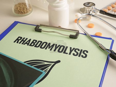 Rhabdomyolysis medical concept is shown using a text