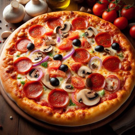 Téléchargez les photos : Pizza aux champignons et tomates
. - en image libre de droit