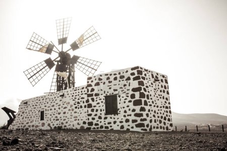 Cinematic view on Tefia Windmill in Fuerteventura, Spain
