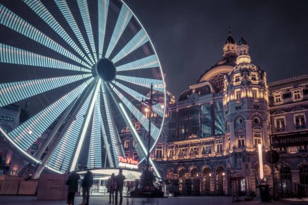 Photo for Antwerp, Belgium, March 21st 2024: The View ferris wheel on NMBS Central Railwaystation on Queen Astrid Square in Antwerp. - Royalty Free Image