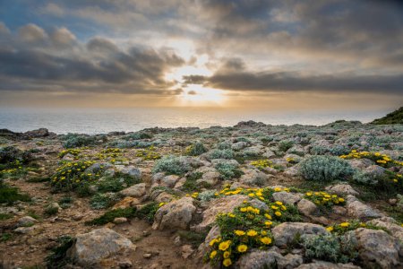 Puesta de sol en la costa oeste del Algarve en Portugal. Ubicación Bordeira cerca de Carrapateira
