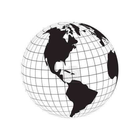Globus-Silhouette von Amerikas Kontinentalkarte, Erdbreite und Längengrad-Liniengittervektor