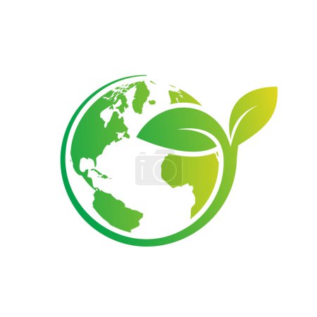 Téléchargez les illustrations : Logo terre verte design avec feuille d'arbre globe vecteur icône design isolé fond blanc - en licence libre de droit