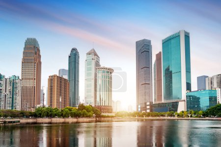 Photo for Skyscrapers by the lake, Wuhan, China. - Royalty Free Image