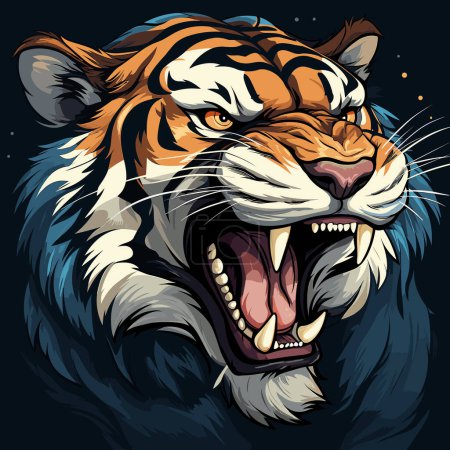 Téléchargez les illustrations : La tête du tigre avec la bouche ouverte et les dents grandes ouvertes. - en licence libre de droit
