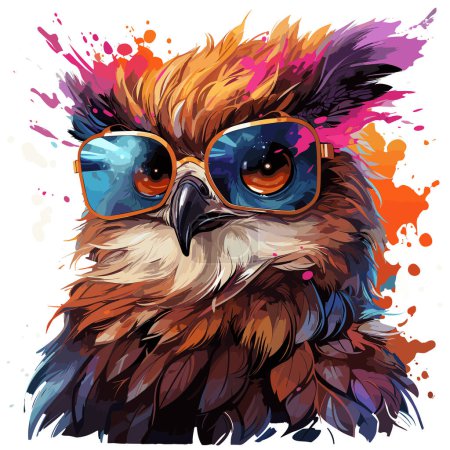 Photo for Owl wearing glasses with splash of paint on it's face. - Royalty Free Image
