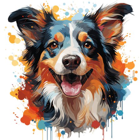 Téléchargez les illustrations : Gros plan du visage du chien avec des éclaboussures de peinture. - en licence libre de droit