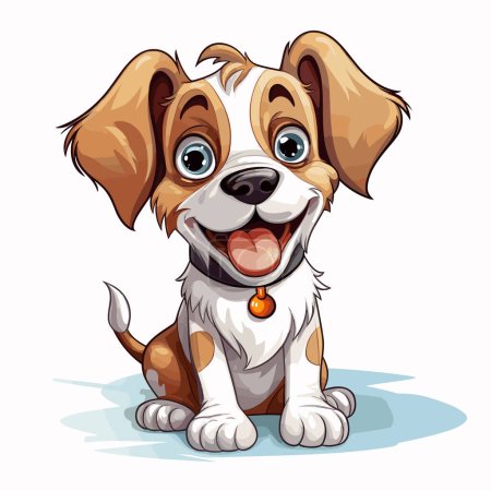 Illustration for Cute little dog sitting down with its tongue out and eyes wide open. - Royalty Free Image