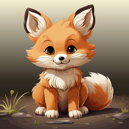 Illustration for Little fox sitting on the ground with sad look on its face. - Royalty Free Image