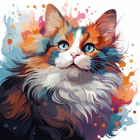 Illustration for Close up of cat's face with watercolor paint splatters. - Royalty Free Image