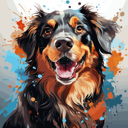 Illustration for Close up of dog's face with paint splattered background. - Royalty Free Image