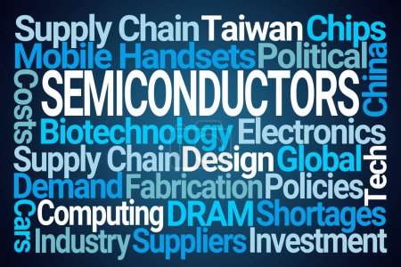 Photo for Semiconductors Word Cloud on Blue Background - Royalty Free Image