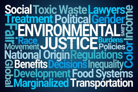 Téléchargez les photos : Justice environnementale Word Cloud sur fond bleu - en image libre de droit