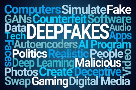 Téléchargez les photos : Deepfakes Word Cloud sur fond bleu - en image libre de droit
