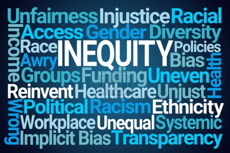 Photo for Inequity Word Cloud on Blue Background - Royalty Free Image