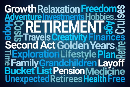 Photo for Retirement Word Cloud on Blue Background - Royalty Free Image