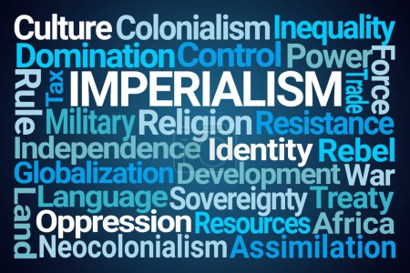 Téléchargez les photos : Nuage de mots impérialisme sur fond bleu - en image libre de droit