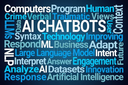 AI Chatbots Nube de palabras sobre fondo azul