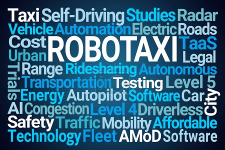 Photo for Robotaxi Word Cloud on Blue Background - Royalty Free Image