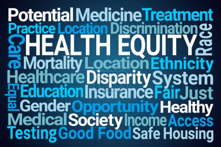 Photo for Health Equity Word Cloud on Blue Background - Royalty Free Image