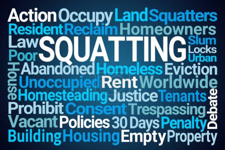 Photo for Squatting Word Cloud on Blue Background - Royalty Free Image