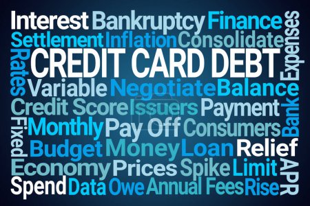 Nube de deuda de tarjeta de crédito sobre fondo azul